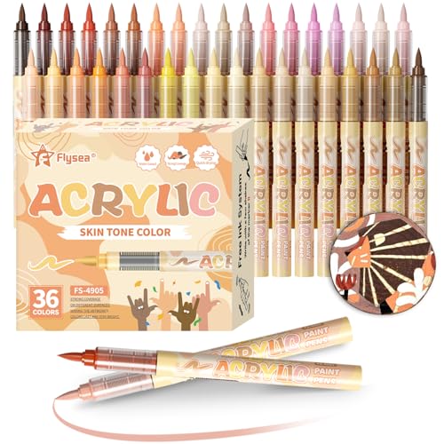 Alitastro 36 Skin Stone Acrylic Paint Pens Waterproof Quick-drying Acrylic Paint Markers Soft Brush Tip Marker Pen with Ink Visual Window for Rock Painting Wood Ceramic Glass Egg