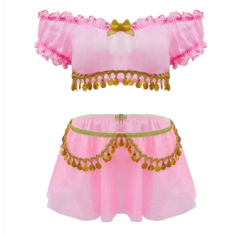 girlfriend Lingerie Two Piece Deep V Neck Teddy Arabian Princess Lingerie Set - Fairytale Cosplay Fantasy Costume Skirt and Top Bikini Set-picture-28