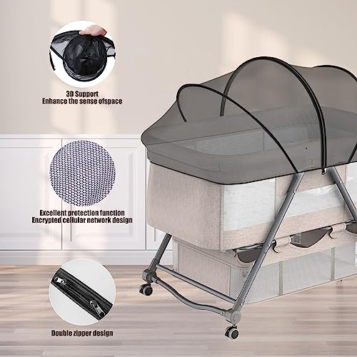 Bassinet Cover with Two-Way Zipper,Portable Bassinet Mosquito Net Cover for Cats to Keep Pets Out(Black)