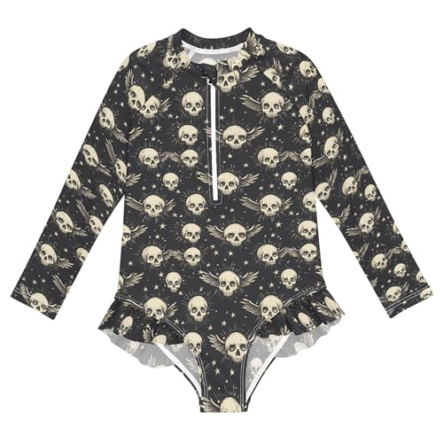 Skull Wing Girls Long Sleeve Rashguard Swimsuit UV Protection One-Piece Swimwear Bathing Suit B0404506
