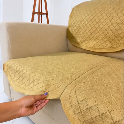 Image of Homerz Premium 'Surya Series' Sofa Cover | Stylish Sofa Protector | Net Fabric | Anti-Stain & Washable Slip Cover Exact Size Antislip (New Jerry Chikku, 2 Seater, Seat Cover with Backrest)