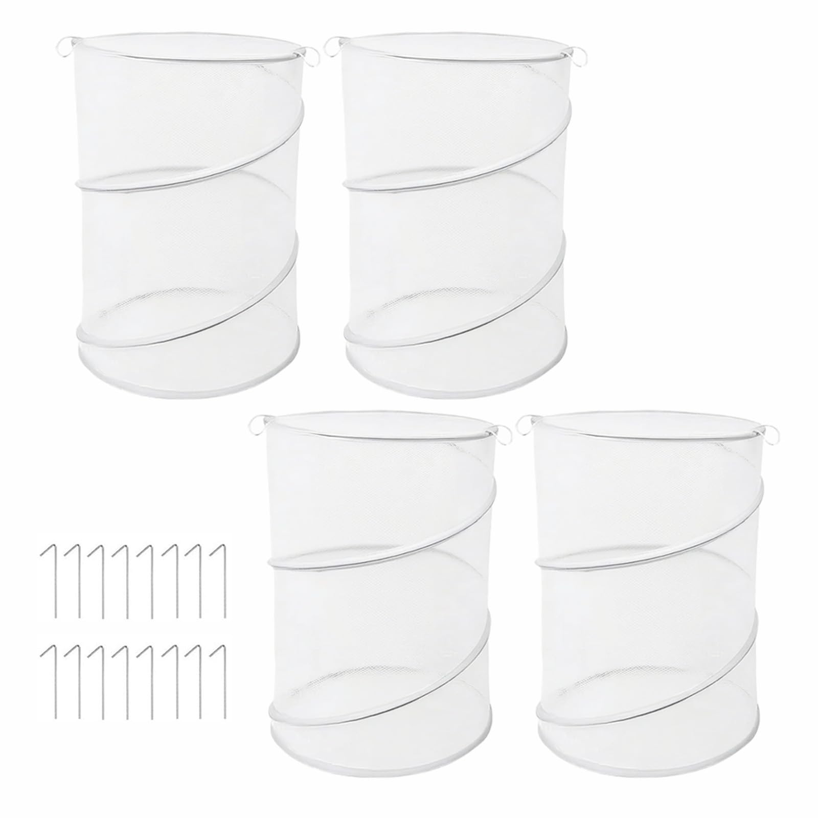 4Pcs Pop Up Garden Mesh Plant Cover, Pop Up Mini Greenhouse Garden Pest Insect Barrier Netting with 16Pcs Skipes Plant Tent Cage Protector for Protect Vegetable Fruit (50cm*33cm19.7in*13in) (White)
