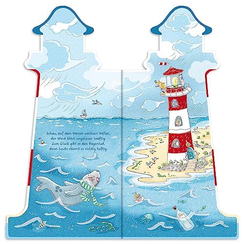 Ein Tag im Leuchtturm: Wimmeliges, großformatiges Nordsee-Pappbilderbuch in Leuchtturm-Form für Kinder ab 2 Jahren (Das riesengroße Wimmelbuch)