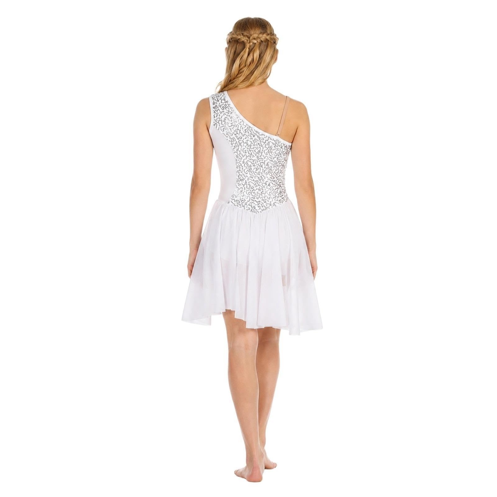 Abito da danza lirica donna e teen, body bianco con paillettes