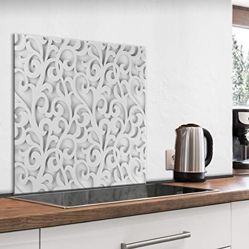 murando Panel de Vidrio para Cocina 60x60 cm Vidriopanel Protector Pantalla Antisalpicaduras Salpicadero con Gráfica Panel Decorativo Motivo Ornamento Madera Orienteal - f-A-0841-aq-a
