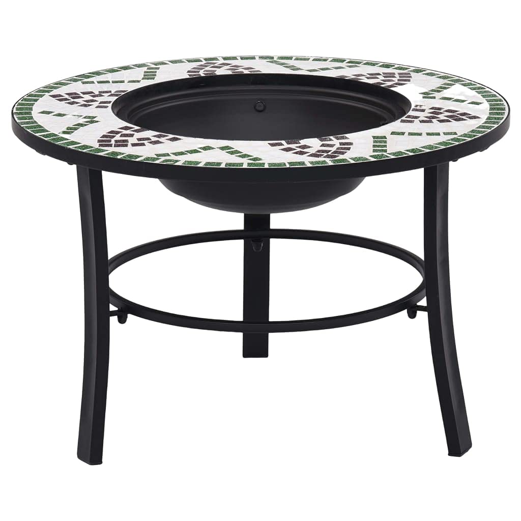 Braciere a mosaico in ceramica verde, 68 cm, in acciaio, per giardino, terrazza, con ripiano per legna, legna da ardere, barbecue e calore accogliente all'aperto