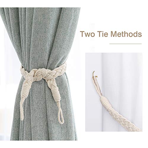 Lewondr Curtain Rope Buckle, 2 Pieces Cotton Knitted Knot Braided Window Curtain Tiebacks Decorative Drapes Holdback for Living Room, Bedroom, Cafe - Beige - Image 2