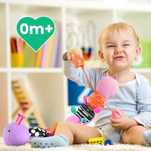 Image of Sumobaby Baby Toys 0-6 6-12 Months, Music Caterpillar Plush Toy with Baby Mirror, Pull String&Crinkle Rattle,Infant Teething Toys,Tummy Time for 0-3-6-12 Month Boys Girls Newborn Gifts (Purple-Leaf)