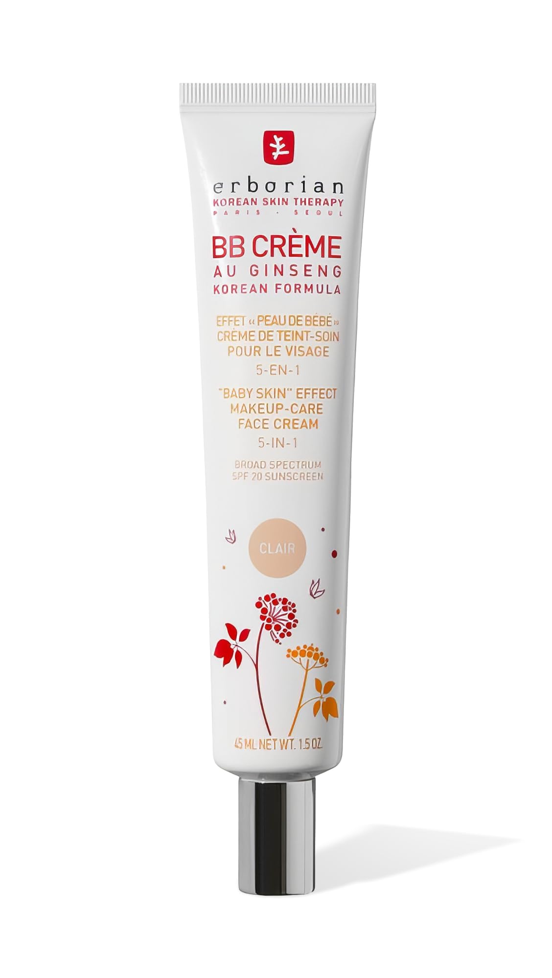Erborian BB Cream Matte Beauty Balm SPF 20, Tone-Evening Korean Skincare Makeup Hybrid, Moisturizes & Conceals, Buildable Coverage, Natural Finish