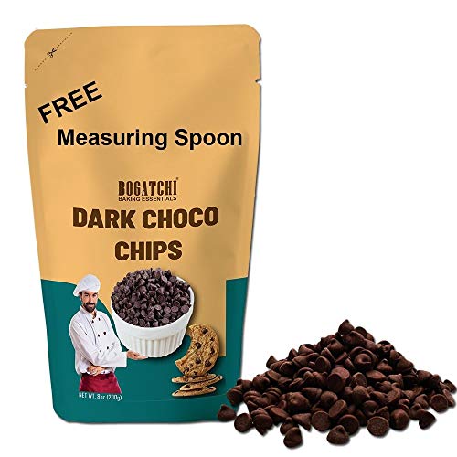 Image of BOGATCHI Dark Chocolate Chips for Decoration - Ideal for Coffee, Ice Cream, and Shakes, Gluten Free & Tasty, 200g with Free Measuring Spoon