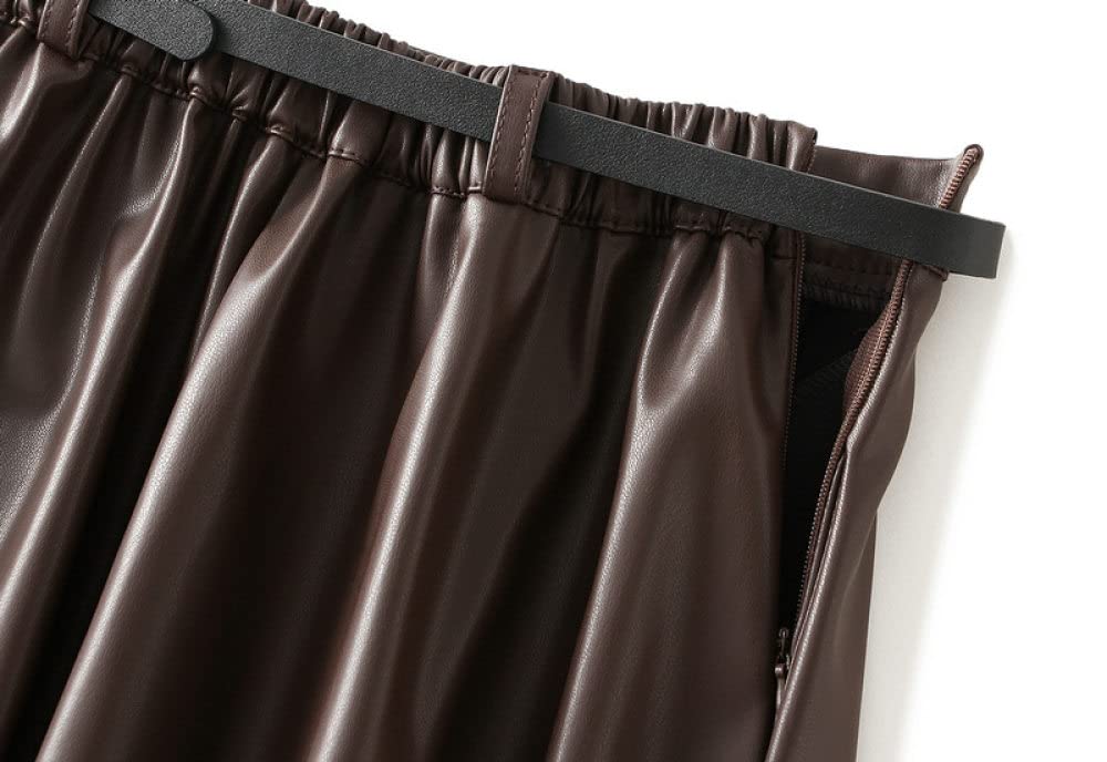 Gonne Da Donna,Gonna Longuette Da Donna Gonna In Pelle Plissettata Con Elastico A Vita Alta Marrone Con Cerniera Per Cintura In Tasca Con Cerniera A Trapezio Gonne Lunghe Alla Moda Increspato A Trap
