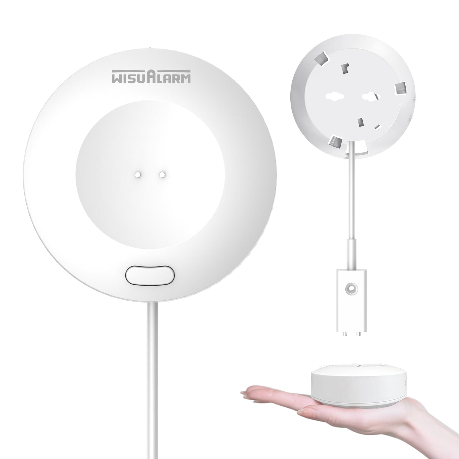 Wisualarm White Water Leak Detector, Water Sensor With 1.2M Detection Cable, 3-Year Battery, Ip65 Waterproof, Leak Monitor For Kitchen, Bathroom, Basement