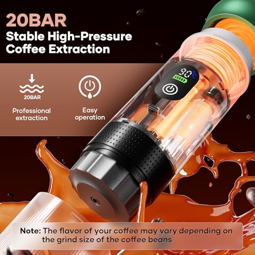 Image of kejector Portable Coffee Maker Espresso Machine for Travel Nano Car Coffee Maker Compatible with Ground Coffee & Capsule for RV, Hiking Camping Office, Travel Espresso Maker Electric Green