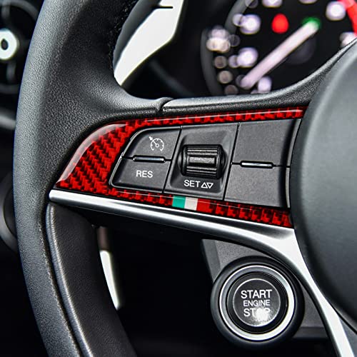 Image of 2PCS Car Steering Trim Sticker Cover Carbon Fiber Decal fits for Alfa Romeo Giulia 952 Stelvio 949 2016 2017 2018 2019 Interior Accessories (Red)
