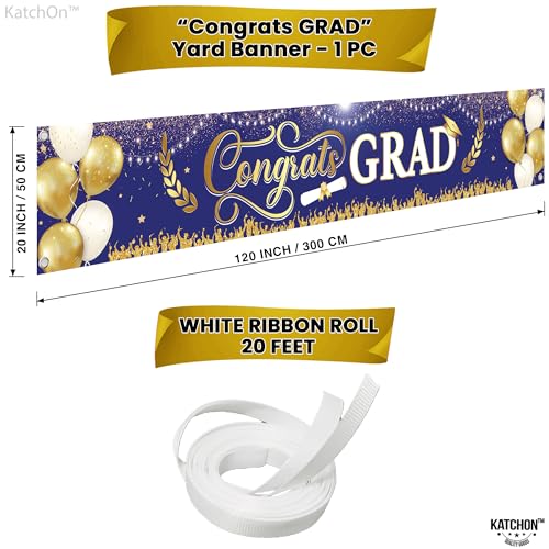 Image of Graduation Decorations 2026 | Xtralarge Blue and Gold Congrats Grad Banner - 120x20 Inch | Graduation Yard Banner | Grad Banner Class Of 2026 | Class of 2026 Decorations | KatchOn