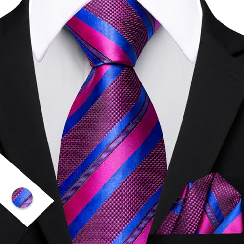 Image of Barry.Wang Mens Tie Set Plaid Check Neckties Formal Business Wedding Luxury Pocket Square Cufflinks