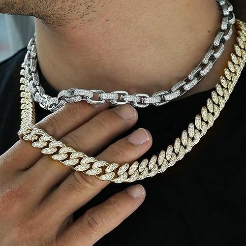 NOBYLO 12mm Mens Womens Iced Out Cuban Link Chain Choker 14k/White Real Gold Plated 5A+ Cubic Zirconia Diamond Cuban Neckalce/Bracelet Hip Hip Jewelry For Men (20 inches) — view 4