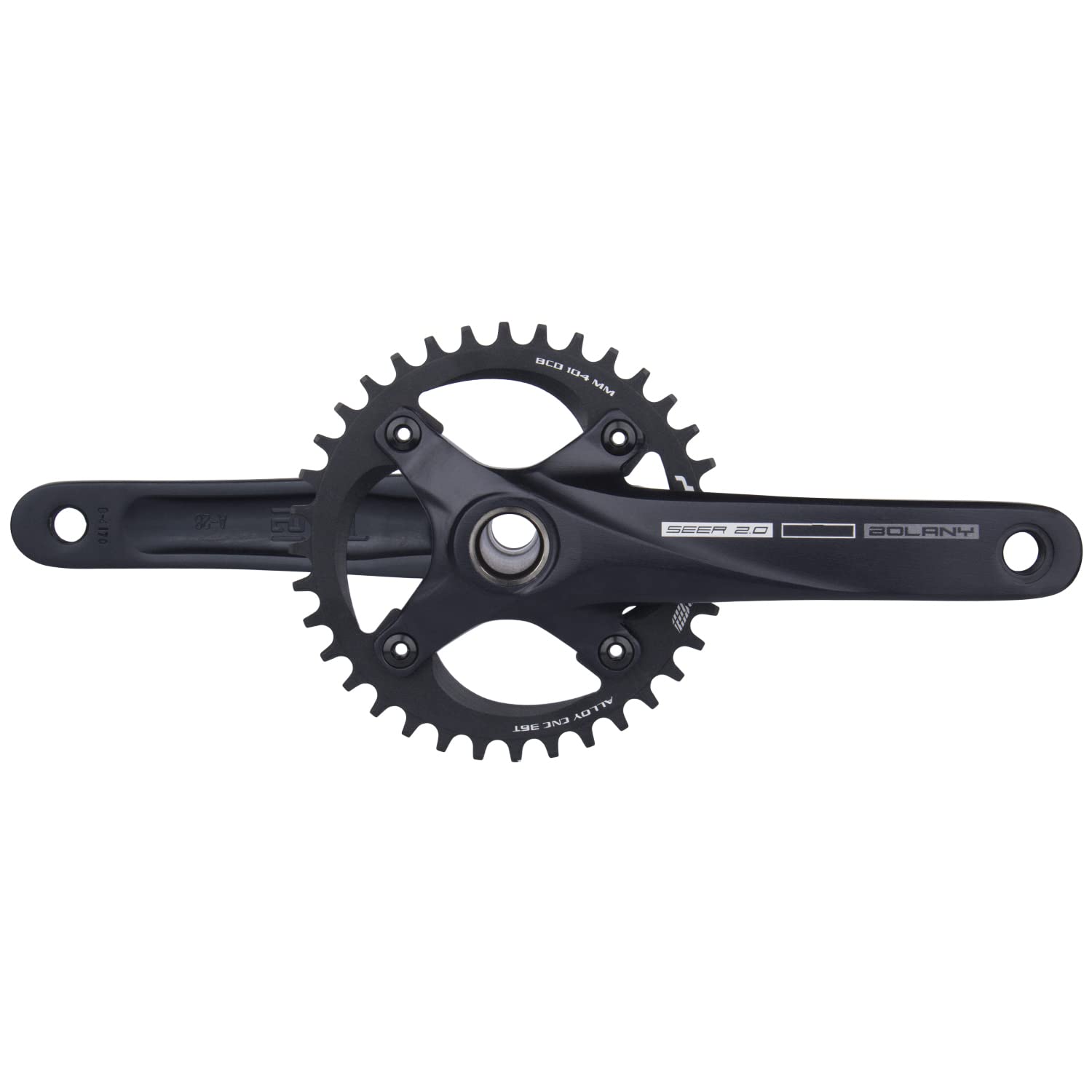 BOLANY Fahrrad Kurbelgarnitur 170mm kurbel 104BCD Hollowtech-Kurbelgarnitur 1 Fach Einzelspeed-Rundkettenblatt 34T/36T Zähne MTB Kurbelsatz mit Tretlager