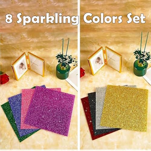 Image of 8 Pack Glitter Acrylic Sheets 0.1 inch Thick, 8 x 8 Inch Dual-Purpose Acrylic Sheet for Laser Cutting, Color Sheets for Engraving, Perfect for DIY Craft Projects, Display, Background Panels