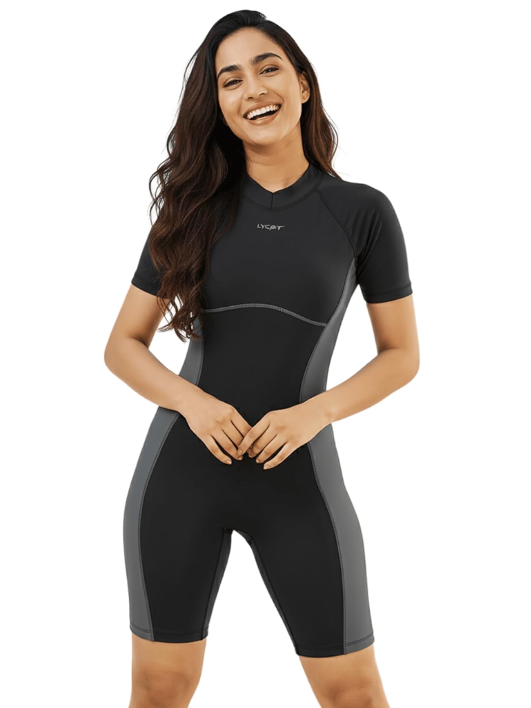 Women's Nylon Legging Half Sleeves High Neck (Back Zip) Pattern Single Piece Swimwear/Swim Suit