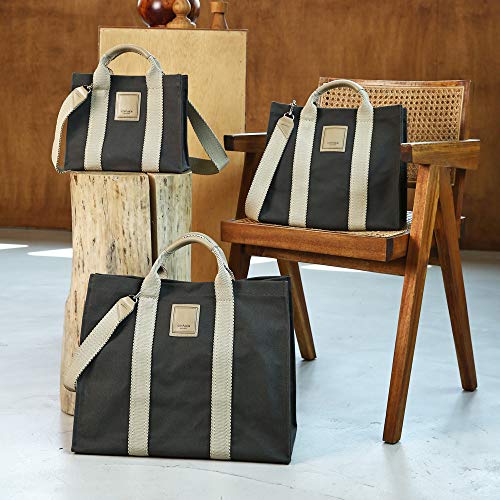Image of CONAMOR May Black Label Tote Bag Medium, Casual Shoulder Strap Crossbody Canvas Bag, 2-Way Handbag