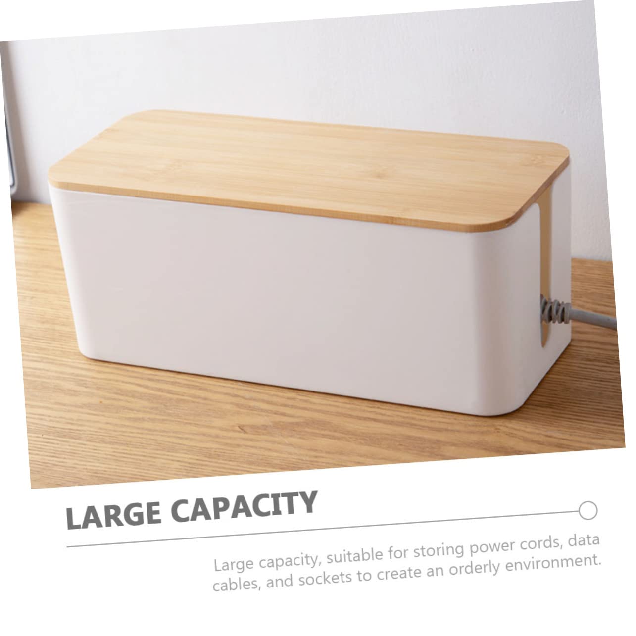Caja de Cables Grande Tapa de Bambú para Enchufes y Cordones