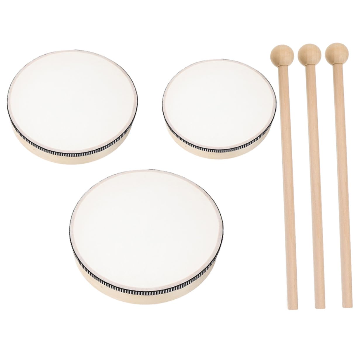 SUPVOX Tamburello Musicale in Legno 3 Pezzi Set Hand Drum Percussione Facile da Tenere Design Rotondo per Performance ed Educazione Ragazzo Ragazza e Adulti