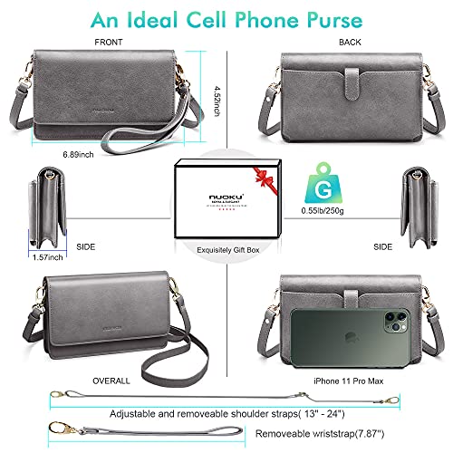 Image of nuoku Women Small Crossbody Bag Cellphone Purse Wallet with RFID Card Slots 2 Straps Wristlet
