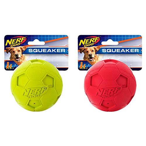 Nerf Dog Soccer Ball Dog Toys with Interactive Squeaker, Lightweight, Durable and Water