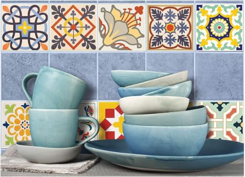 Image of Moroccan Tile Stickers | Waterproof Self Adhesive Peel & Stick Tile Decals for Kitchen Backsplash, Bathroom Wall, Floor, Furniture & Glass (4X4 Inch, Design 28, 36 Pic)