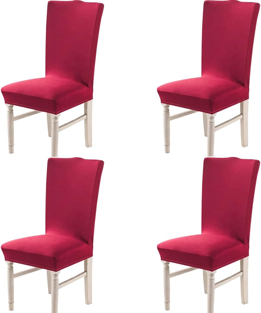 XMNTG Set of 4 Chair Covers for Dining Room Stretch Newest Chair Covers Universal Dining Room Chair Covers Removable Washable Furniture Protector for Home Dining Banquet (4, Red Wine)