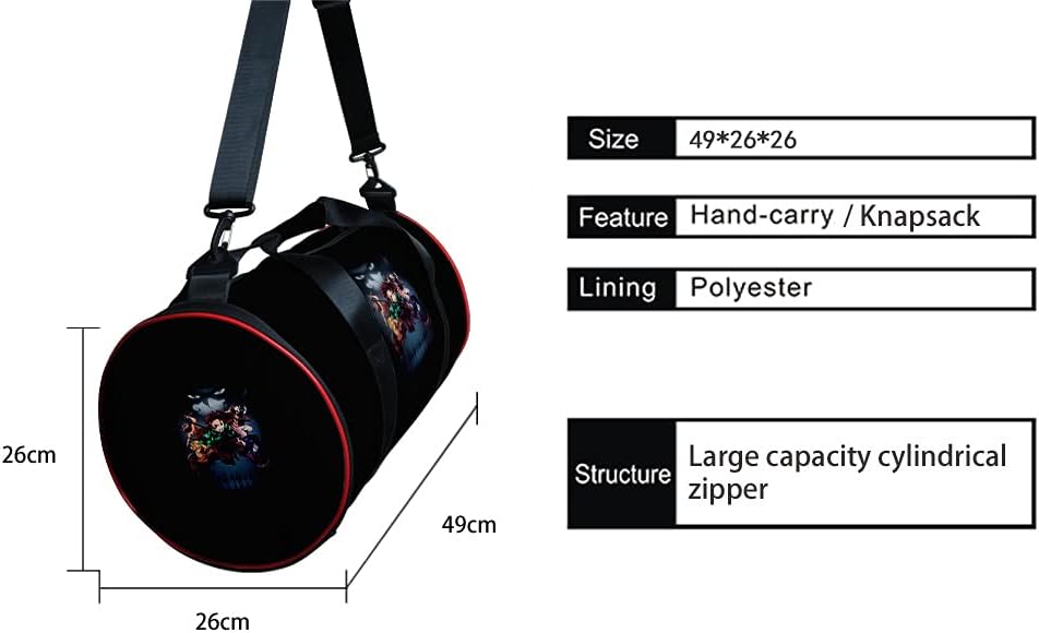 Demon Slay Large Capacity Travel Bag Gym Bag Kemitsu Nezuko Sport Duffel Bag With Shoe Bag(Group Black)
