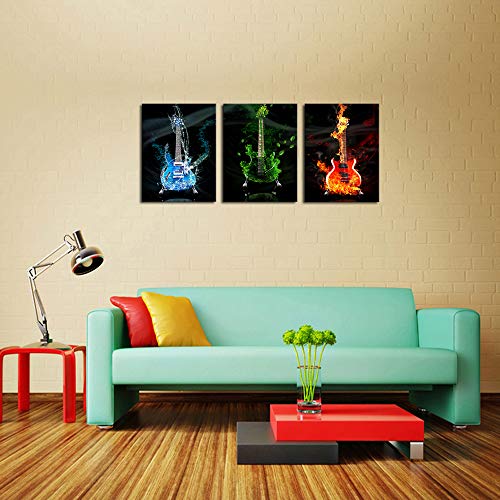 Dzl Art A40934 3 Panels Red&Green&Blue Guitar Wall Art Pictures Print On Canvas Painting Wall Art Paintings Wall Artworks Pictures For Home Office Bedroom Wall Decor #TOP2