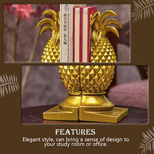 Ciieeo Bookends Fruit Statue 1 Pair Resin Pineapple Bookends Pineapple Shaped Bookends Gold Resin Bookends Resin Book Holders For Home Kitchen Golden Tropical Pineapple Decor Desktop Bookshelf #TOP1