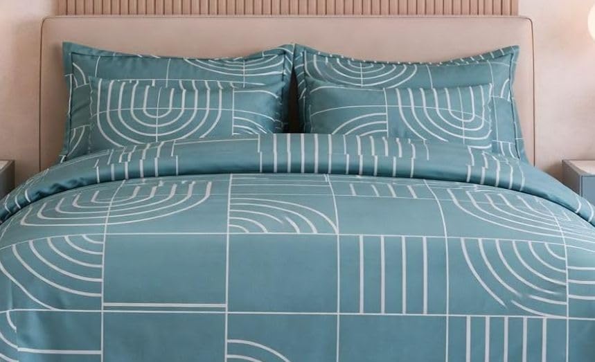 Image of Castiqa Cotton Feels Microfiber Fabric Floral Designs Super King Size Fitted Bedsheet with 2 Pillow Covers 72x78 inch (Fits Upto 12Inch Mattress) (Teal)