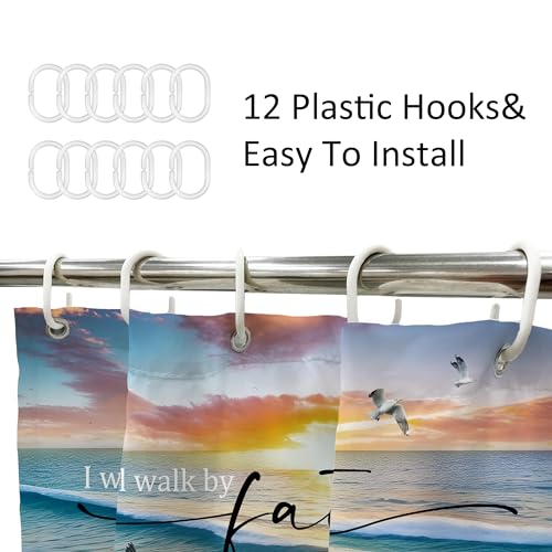 Newsely Beach Sea Turtle Ocean Shower Curtain 60Wx72H Inch Bible Verse Summer Animal Inspirational Quote Shower Curtain Bathroom Set Coastal Hawaii Scenery Waterproof Decoration Accessories Home Decor - Image 5