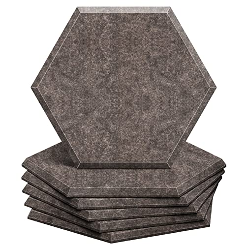 Zhermao 6 Pack Acoustic Panels Sound Proof Padding,14 X 13 X 0.4 Inches Sound Dampening Panels Bevled Edge Sound Panels, Used In Wall Decoration And Acoustic Treatment（Hexagon) (Brown) #TOP19