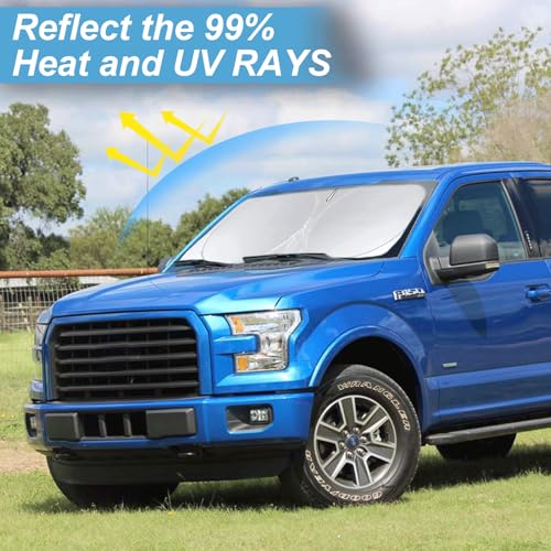 Sunshade for F150 Windshield Sun Shade Custom-fit for 2012 2013 2014 Ford F150 F-150 Lariat, King Ranch, Platinum, XL XLT Limited Raptor Accessories Foldable Front Window Cover Sun Visor UV Reflector