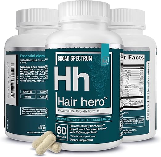 Hair Hero - Hair Supplement for Women and Men - Powerful Hair Vitamin Formula for Hair Growth & Thickness - Healthy Hair, Skin, and Nails Product - 5000 mcg Biotin - Essential Elements (B0CWNQK7NV) Amazon Price History, Amazon Price Tracker