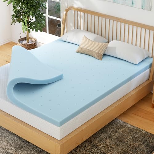 EGOHOME 2 Inch Queen Memory Foam Mattress Topper, Cooling Gel Infused & Pressure Relieving Pad in a Box, Dorm Room Essentials, CertiPUR Certified, Blue