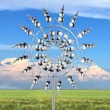 3D Metall-Windmühle, Einzigartige Magische Rasen-Wind-Spinner aus Edelstahl, Magische Metall-Windmühle für Hof und Garten Windfänger Außenterrassendekoration (Silver)