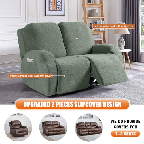 Image of VANSOFY Recliner Cover, 2-Pieces Stretch Reclining Couch Cover with Pockets Loveseat Sofa Slipcovers Soft Washable Furniture Protector for Dogs Cats(Bean Green)