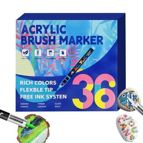 Marqueur acrylique pinceau en 36 couleurs pour dessin et peinture sur tout support