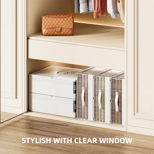 MSHOMELY Plastic Bed Sheet Organizers and Storage 4 Pack Sheet Set Storage Organizer, Foldable Linen Closet Organizer with Window, Lockable Storage Bins for for Bedding Sheets, Duvet Covers, Blankets by MSHOMELY - Image 2
