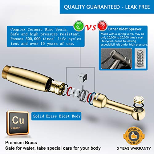 Handheld Bidet Sprayer for Toilet, Baby Cloth Diaper Sprayer Bathroom Bidet Attachment Chrome-Solid Brass-3 Years Warranty-Adjustable Pressure Contro