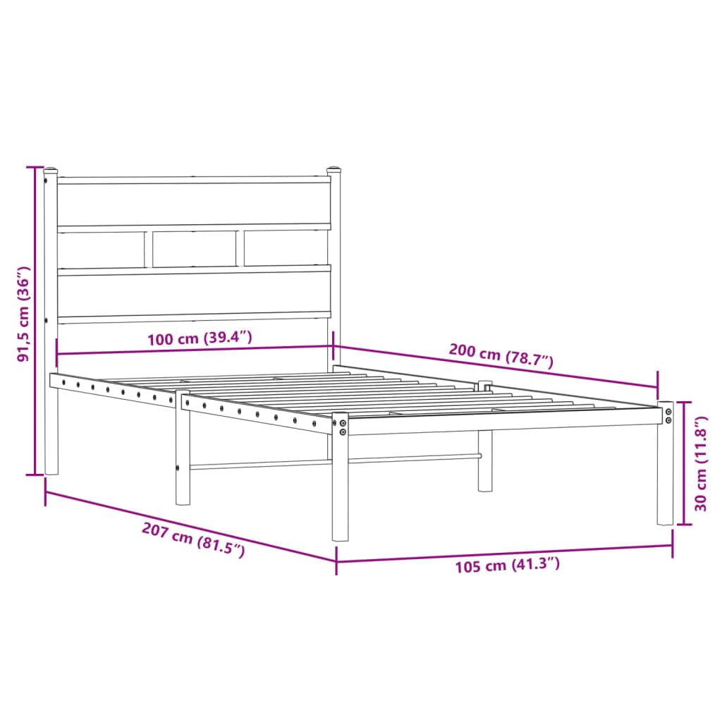 vidaXL Giroletto Senza Materaso in Metallo Rovere Sonoma 100x200 cm, giroletto con testiera, Struttura Letto, Telaio Letto