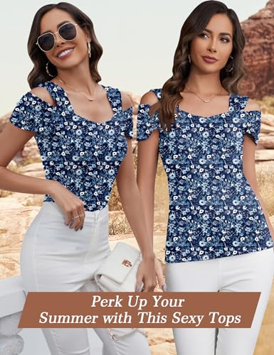 Image of Blingfit Cold Shoulder Tops Summer Tunic Shirts for Women T Shirts V Neck Short Sleeve Casual Tees Blouses 2026
