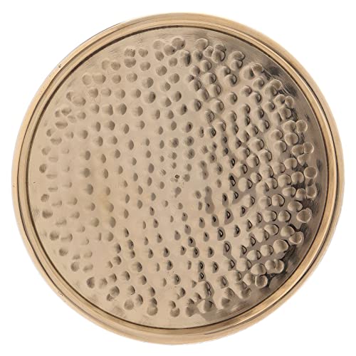 Round Candle Holder Plate in Hammered Gold-Plated Brass 8 cm