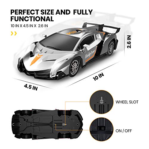 Holyton Remote Control Car 2.4GHz RC Cars for Kids and Toddler, 1/18 Scale Model Electric Vehicle with LED Lightning, 2 Rechargeable Batteries, Fast Car Toys for Boys and Girls, Color Silver - Thumbnail 5