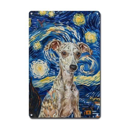 Ymyoo Metal Sign Tin Sign Vintage Wall Art Italian Greyhound Starry Night Sprinter Sleek Greyhound...